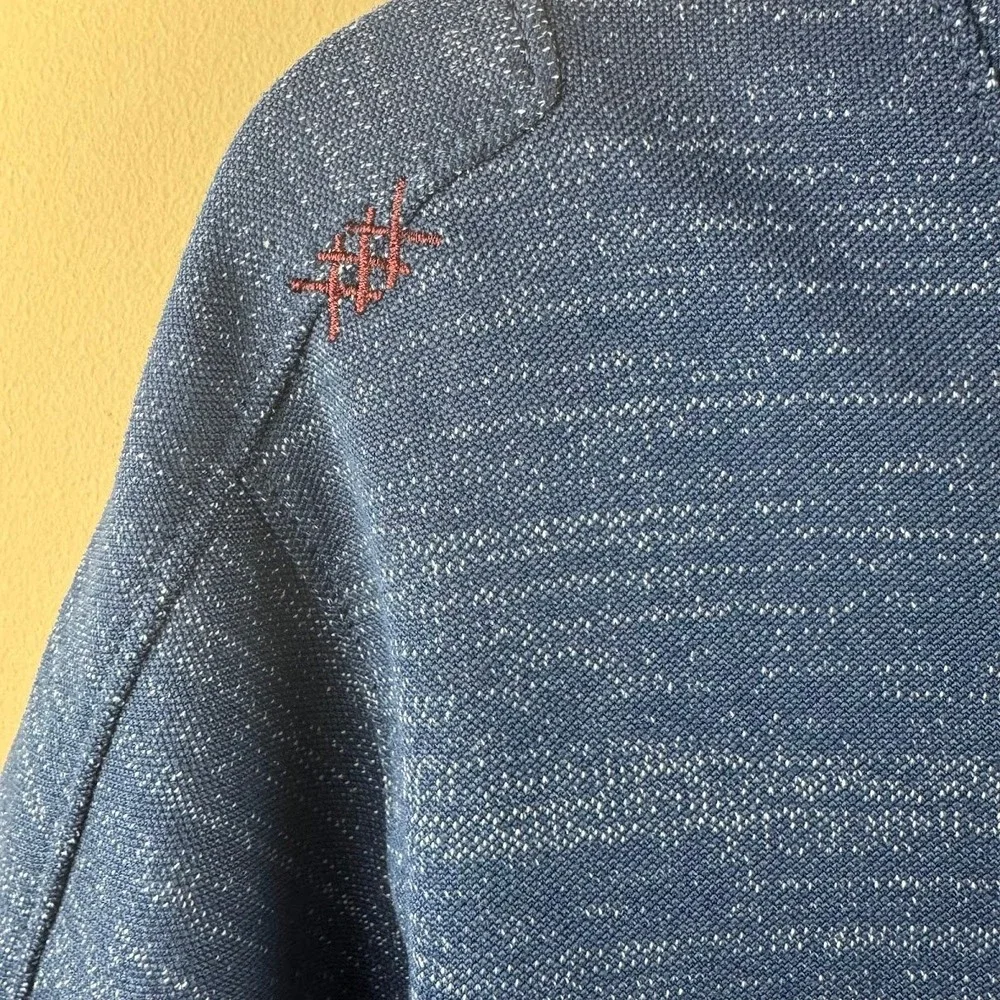 Rhone Mens Short‎ Sleeve Hoodie Blue Space Dye Knit Pullover Pocket Size Large